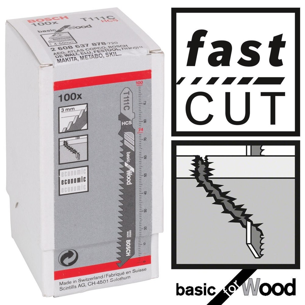 Bosch T111C Basic for Wood Jigsaw Blades (100 Pack)