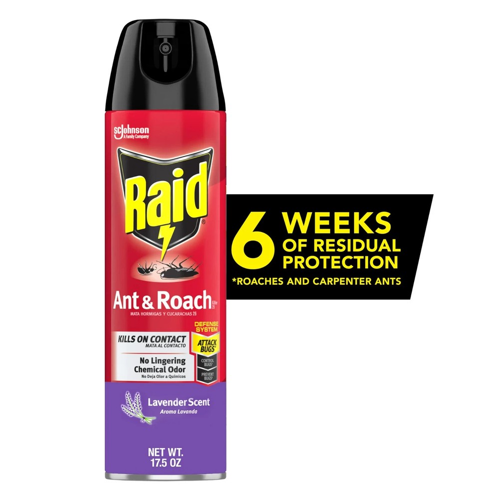 Raid Ant & Roach Killer Spray For Listed Bugs Lavender Scent, 17.5 oz