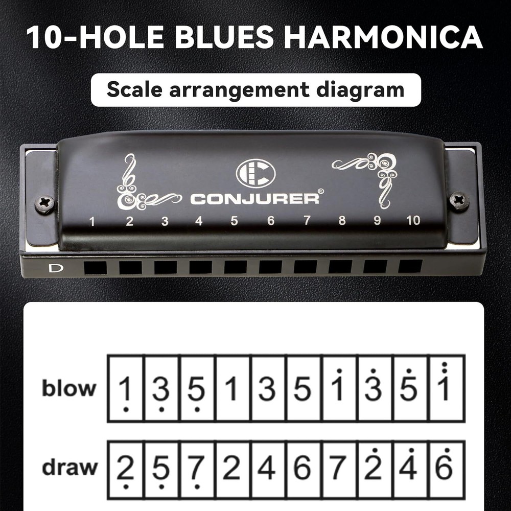 CONJURER Blues Harmonica 3 Keys Professional 10 Hole Diatonic Harmonica Set