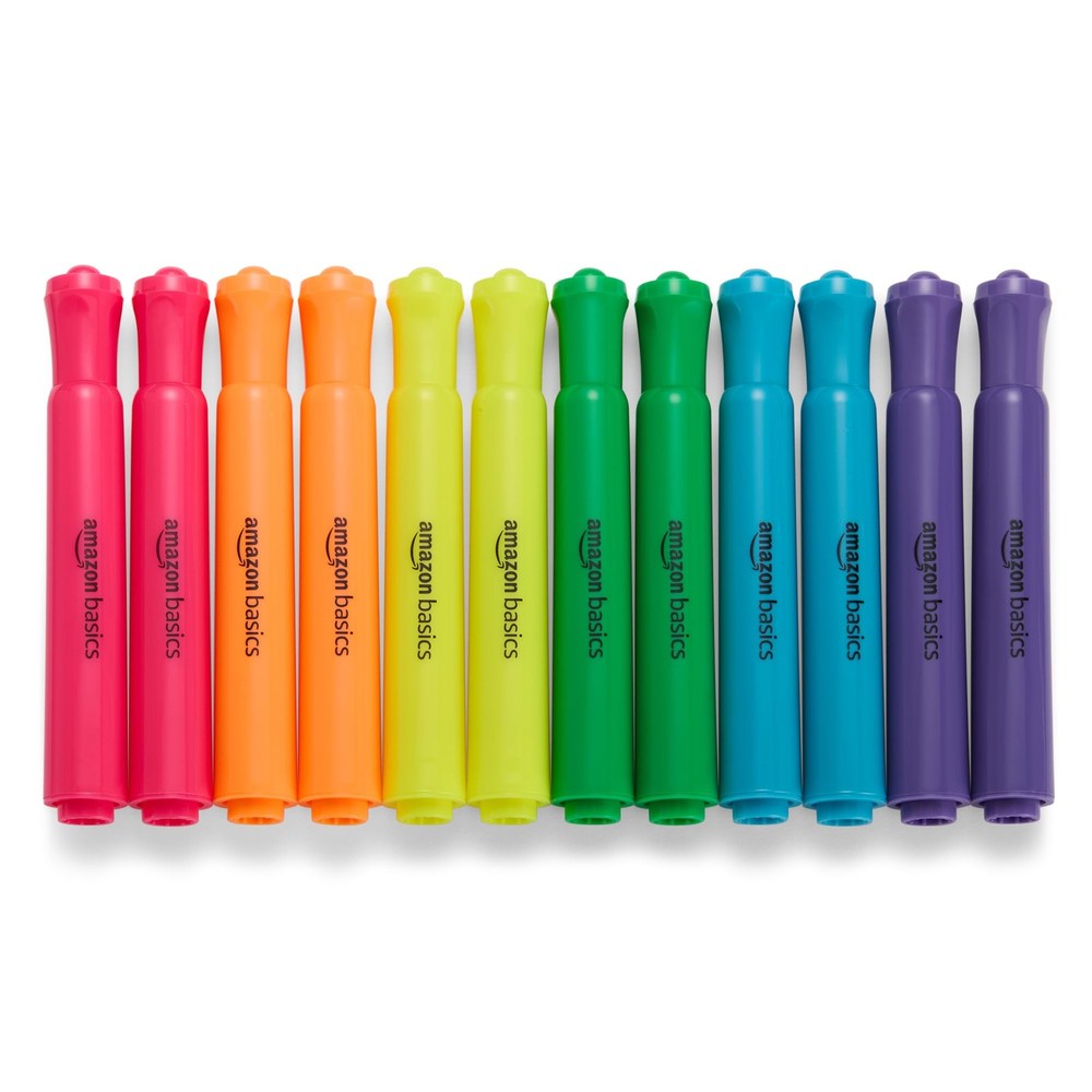 Amazon Basics Highlighters 12 Pack, Assorted 1 Count (Pack of 12),
