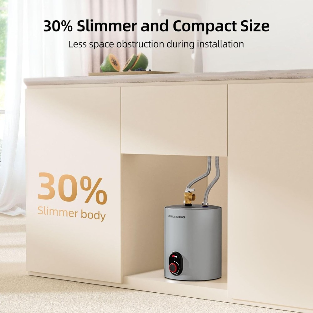 MIZUDO Electric Mini Tank Water Heater 1.5 Gallon Compact Storage Hot Water Heat