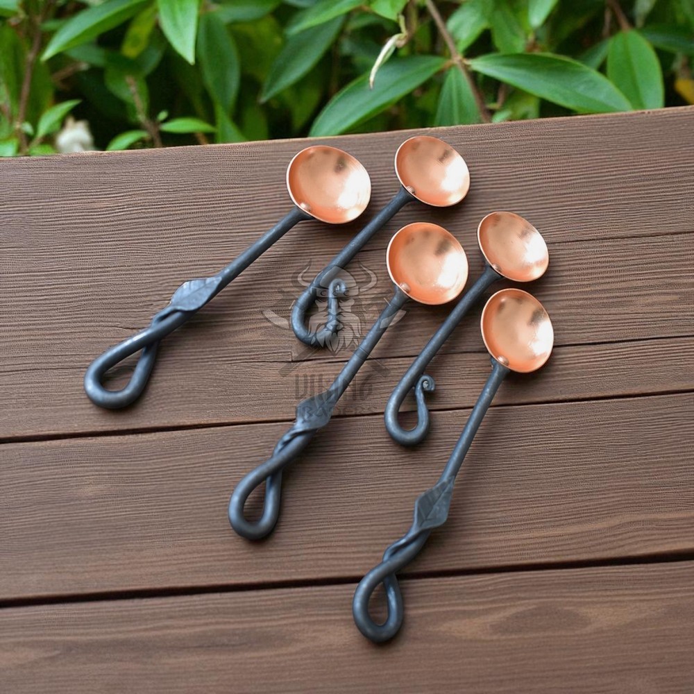 Hand Forged Copper Spoon with Iron Handle Rustic Medieval Kitchen Serving Spoon