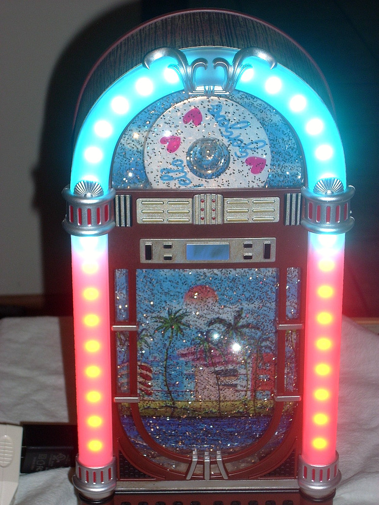 NIB Cracker Barrel Led Juke Box Glitter Globe With Color Changing Lights 12"