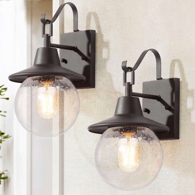 LNC Rustic Porch Wall Light with Globe Seeded Glass Shade Snowman Design-2-Pack