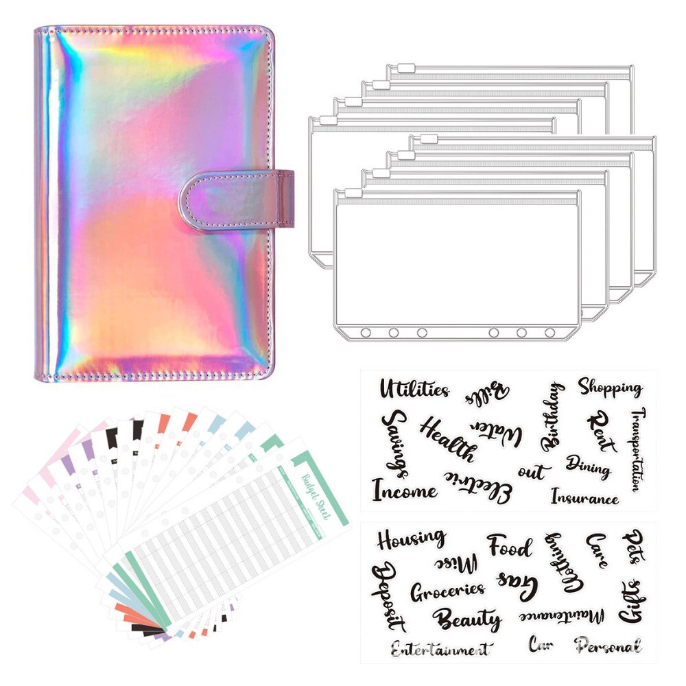 PU Leather Notebook A6 Ring Binder Budget Planner Organizer Cover Pockets Labels