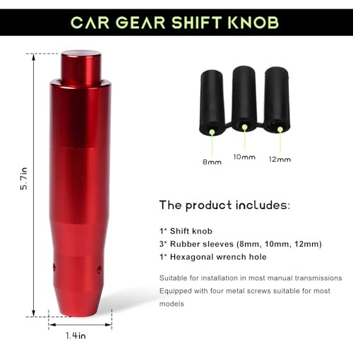 Automatic Shift Knob with Push Button, 5.7" Weighted Shifter Lever Handle Red