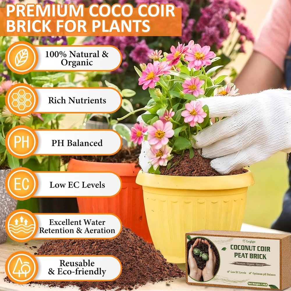 100% Natural Compressed Coconut Coir Bricks - Promotes Optimal Root Growth
