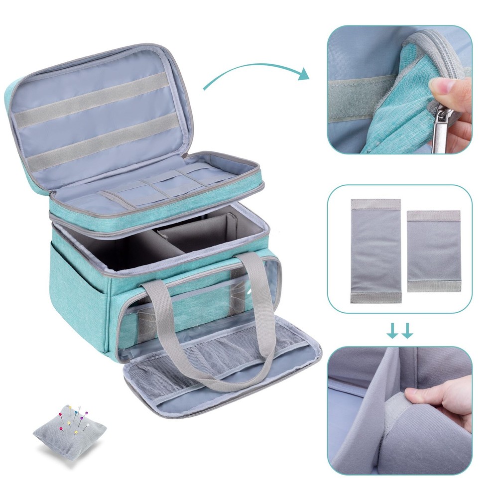 Double Layer Sewing Accessories Organizer with 2 Detachable Pouches Large Sew...