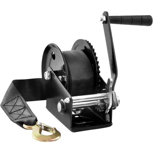 Hand Winch 1200lb, 23ft Polyester Strap & Two-Way Ratchet