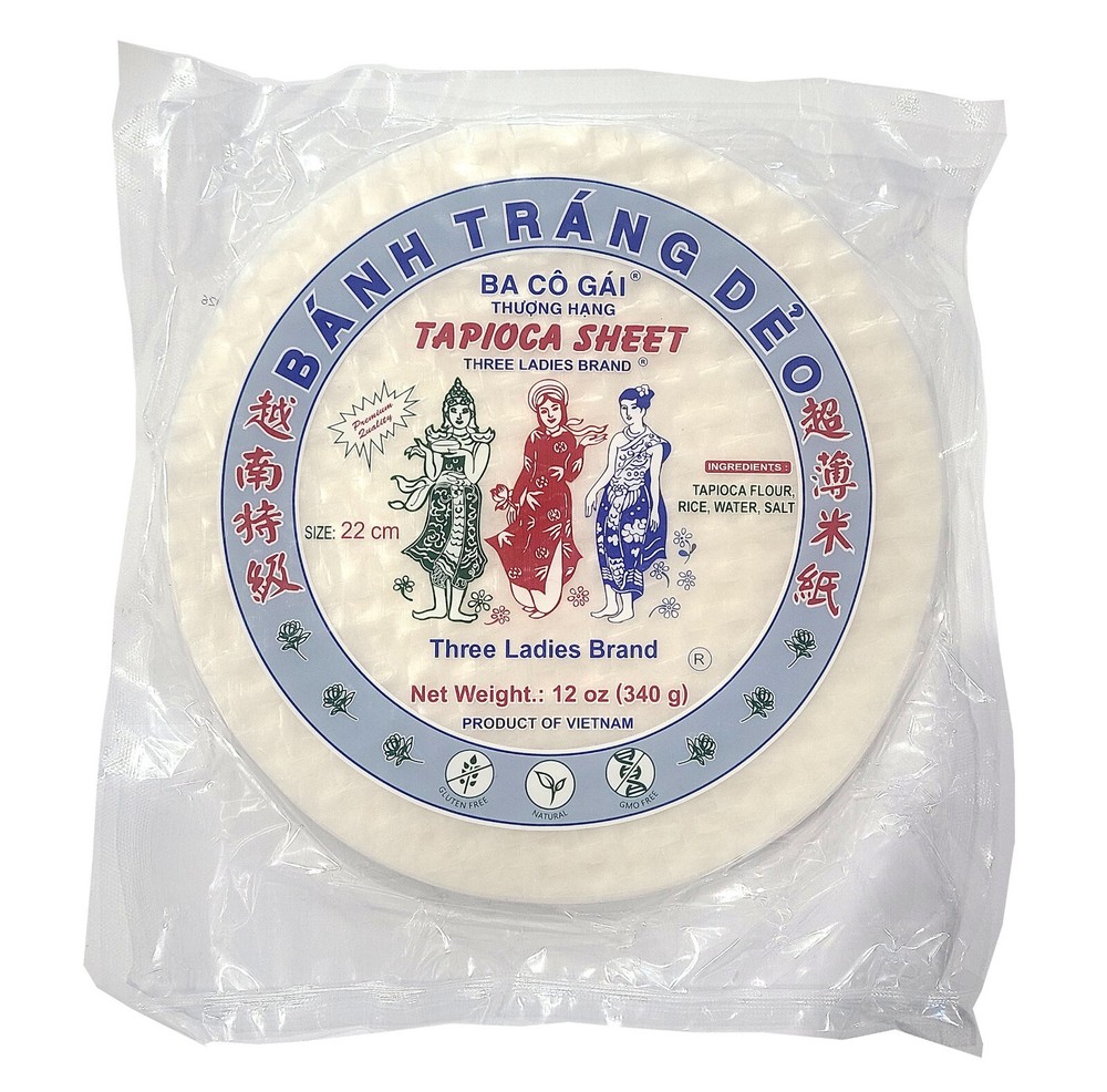 Vietnamese Spring Roll Tapioca Sheet DEO Wrapper 22 cm Three Ladies 12 Oz.(2-pk)