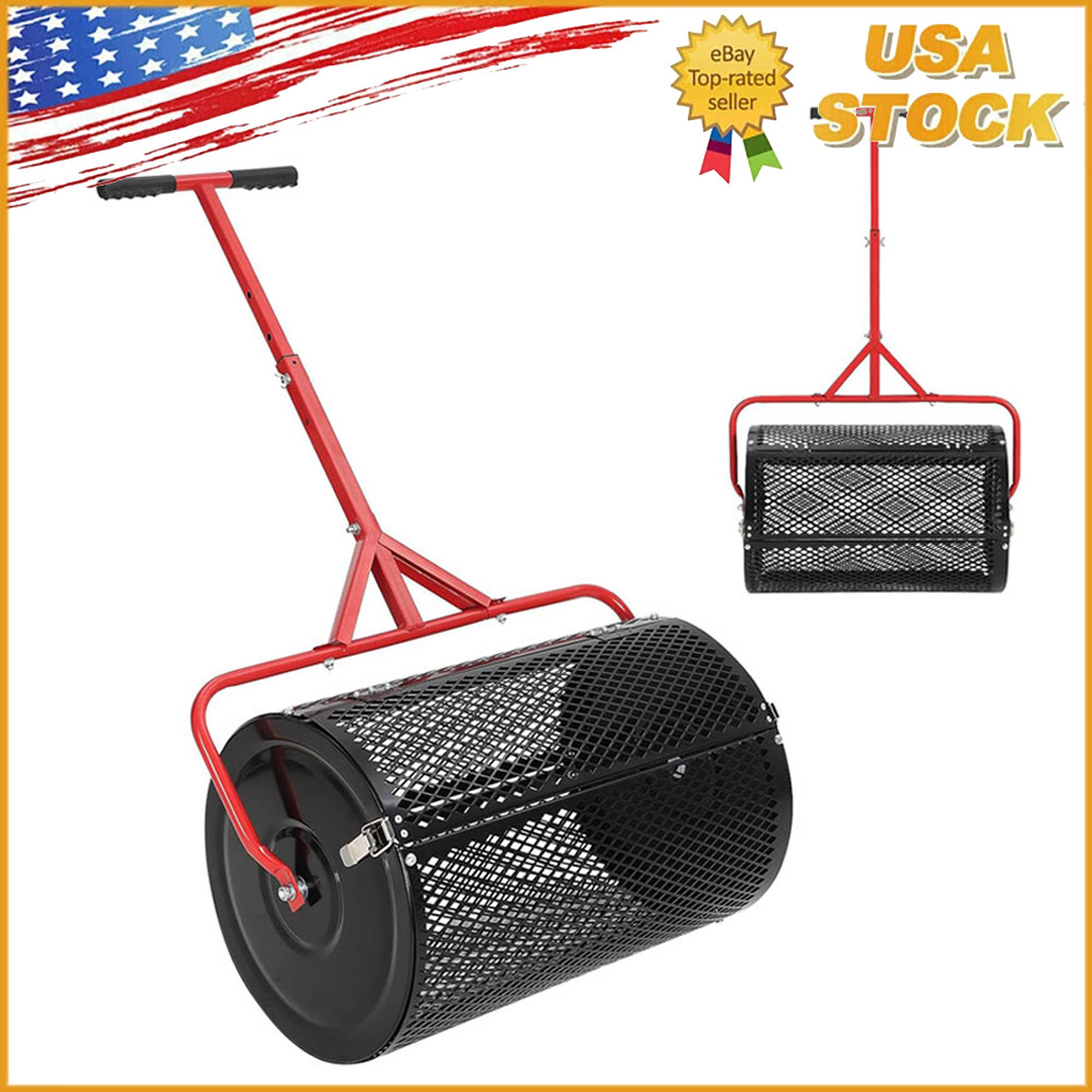 Compost Spreader, 24'' Wide Peat Moss Spreader with Handle, 3 Heights Adjustable