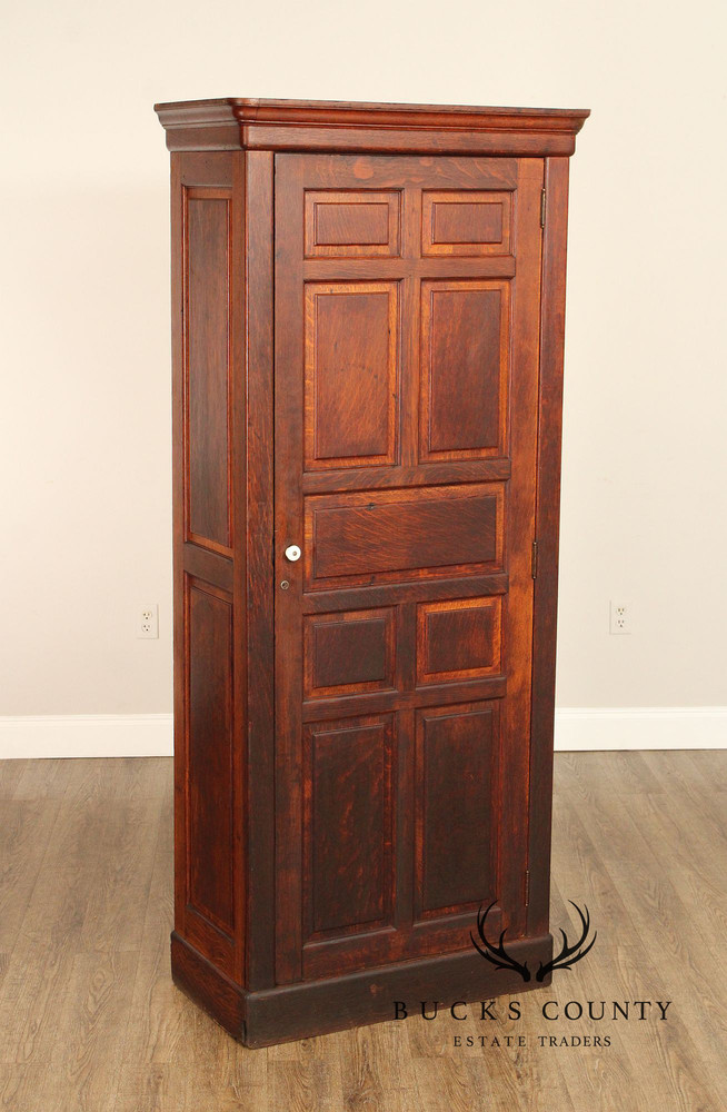 Antique Solid Oak Single Door Paneled Wardrobe