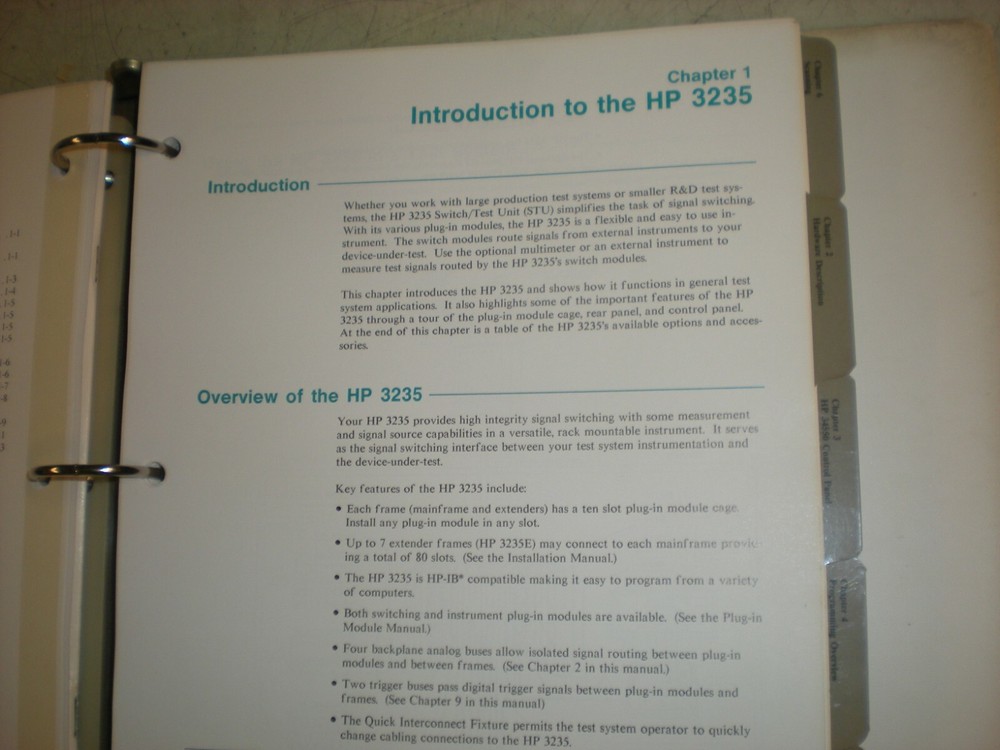 Hewlett Packard Programming & System Info Manual for HP 3235 Switch/Test Unit