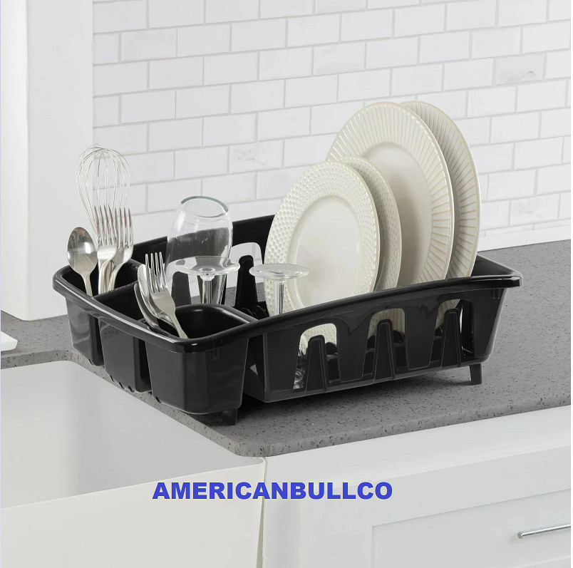 Dish Drying Rack, Sterilite Dish Rack with Self Draining Base, Black
