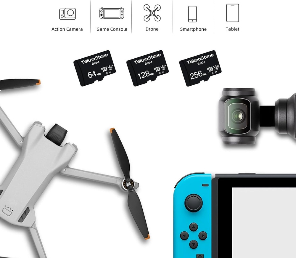 Basic 128GB Micro SDXC Memory Card with Adapter Up to 90MB/s Read Speed U3 V30 A