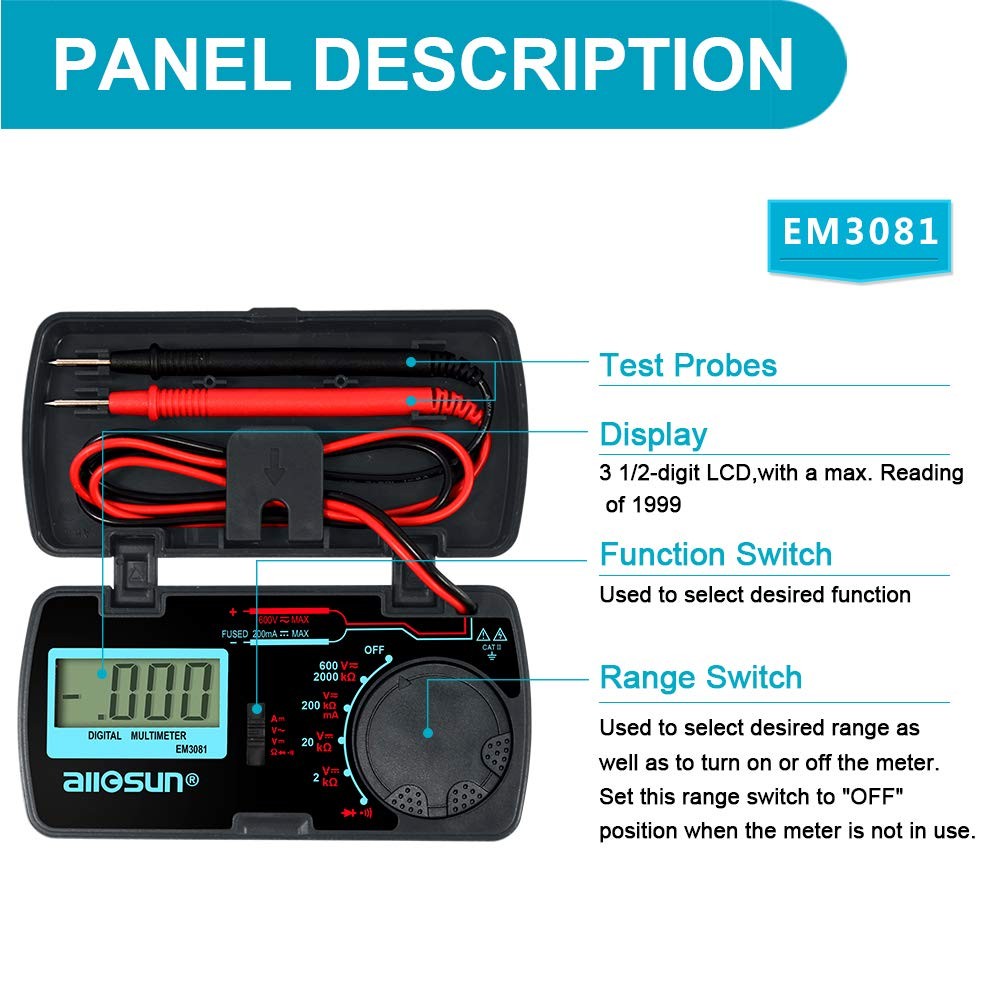 Manual Range Mini Digital Multimeter 6 Functions Handheld Folding Voltmeter 31 2