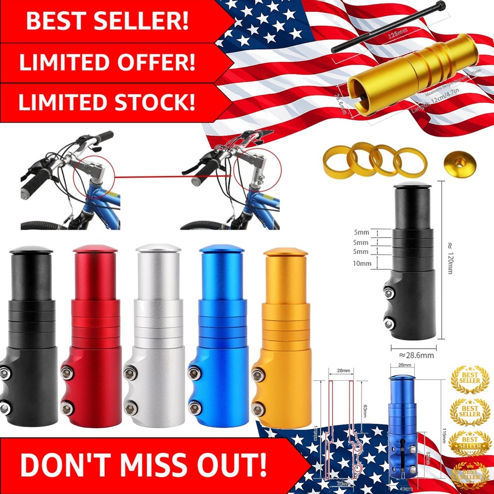 Adjustable Bicycle Fork Stem Raiser for Universal Fit - Blue Anodized Finish