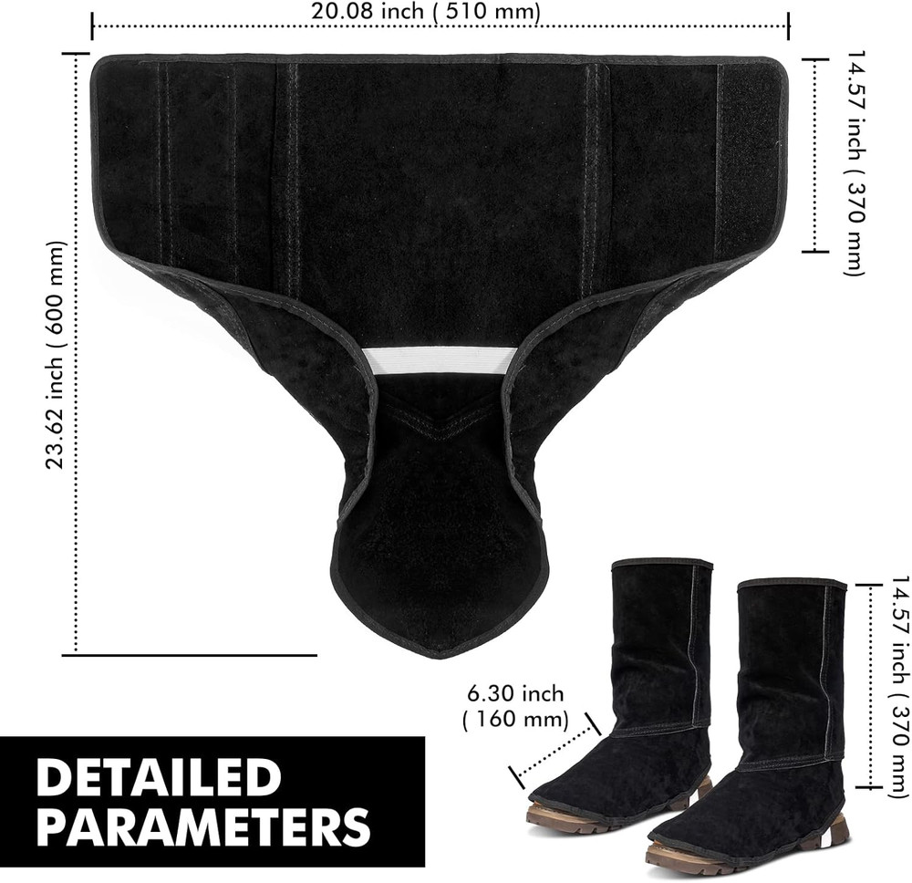 Leather Welding Spats - Flame Resistant Adjustable Boot Protectors