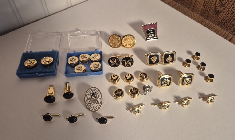Lot Masonic & Scottish Rite Cuff Links, Pins, Button Caps