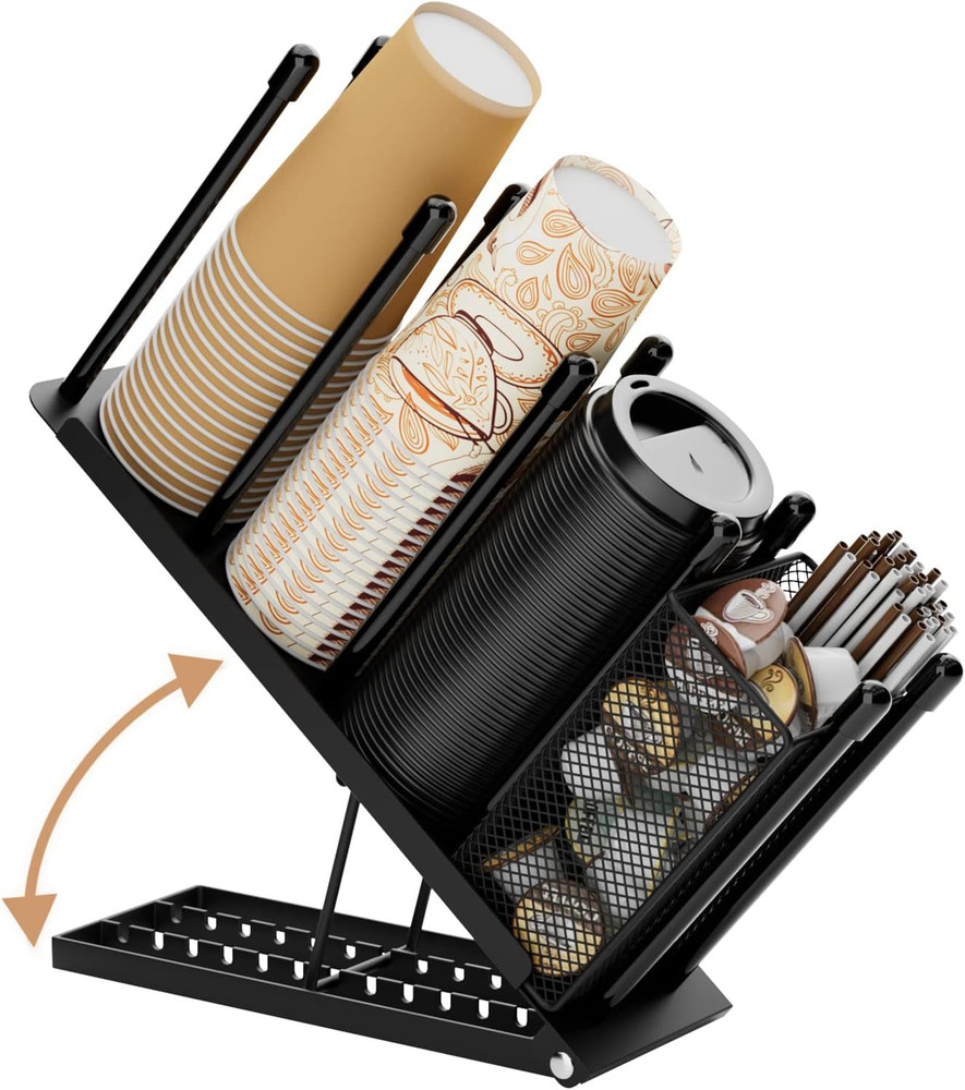 Cup and Lid Holder - Adjustable Coffee Cup Holder Organizer 4 Compartment Dis...