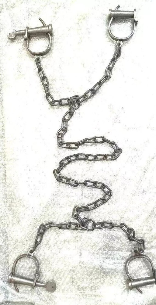 Lock Handcuffs & Leg With Key Handcuff Iron Long chain Rare Adjustable
