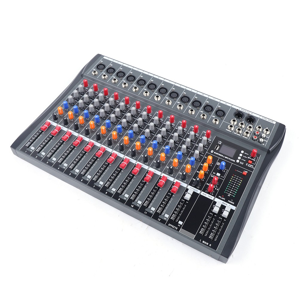 12 Channel USB Audio Mixer Bluetooth DJ Sound Mixing Console Amplifier Studio