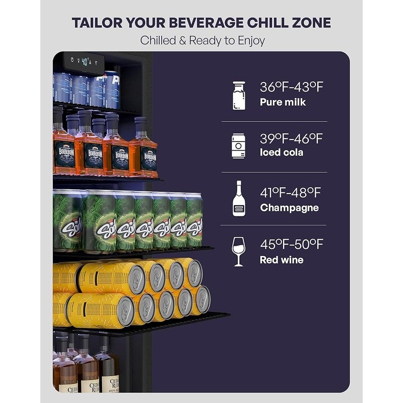 Compact Beverage Cooler 126 Can Capacity Adjustable Shelves Smart Temp Control