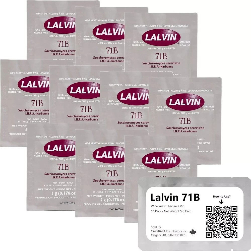 Lalvin 71B Wine Yeast (10 Pack) - Make Wine Cider Mead Kombucha at Home - 5 G S