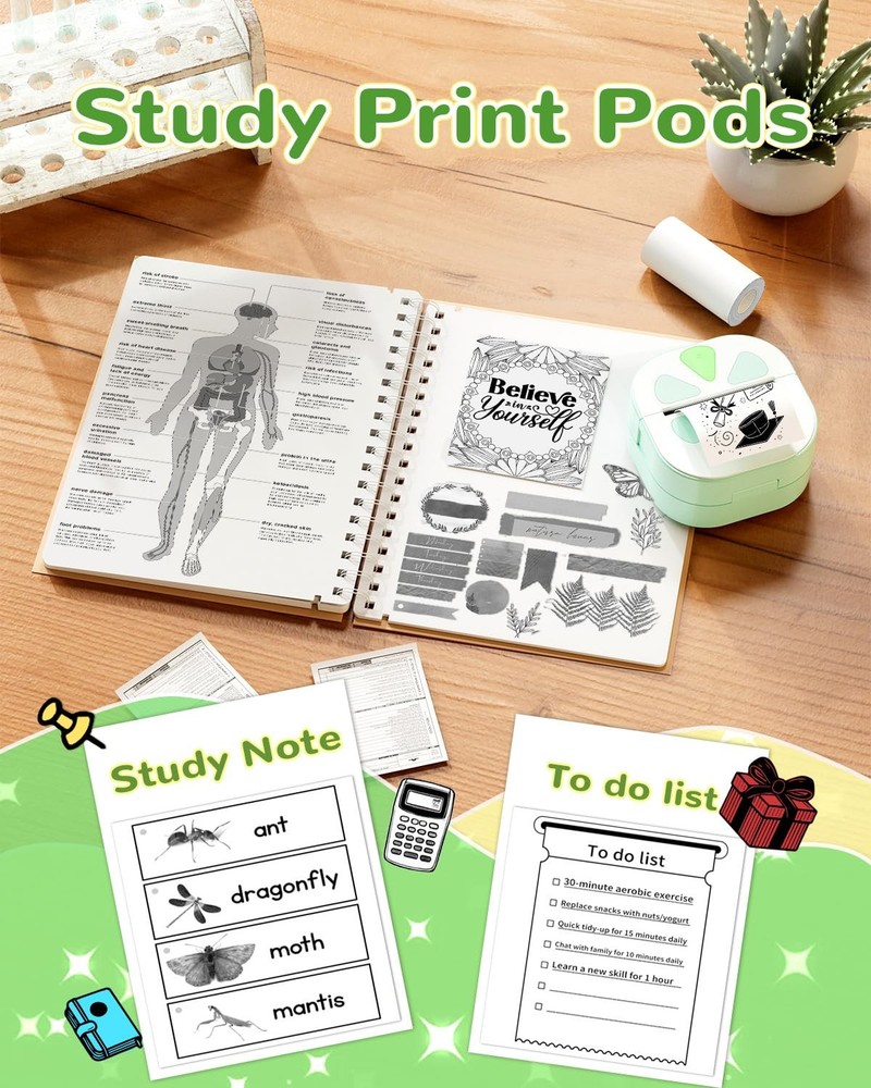 Sticker Printer, Print Pods Mini Bluetooth mini printer, Green