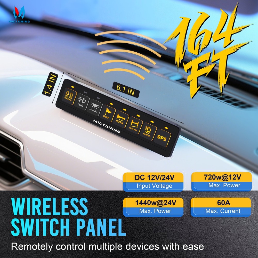 8 Gang Wireless Switch Panel Offroad LED Light Bar Circuit Control Relay System