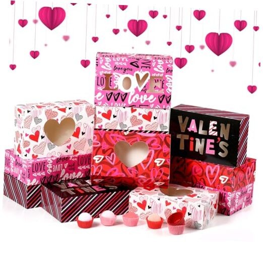28 Pcs Valentines Cookie Gift Boxes with Window and 400 Pcs Cupcake Liners