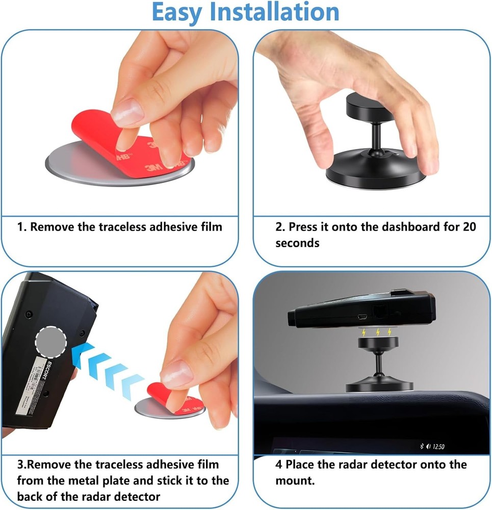 Universal Dashboard Radar Detector Mount with Strong Magnetic Hold - Adjustable
