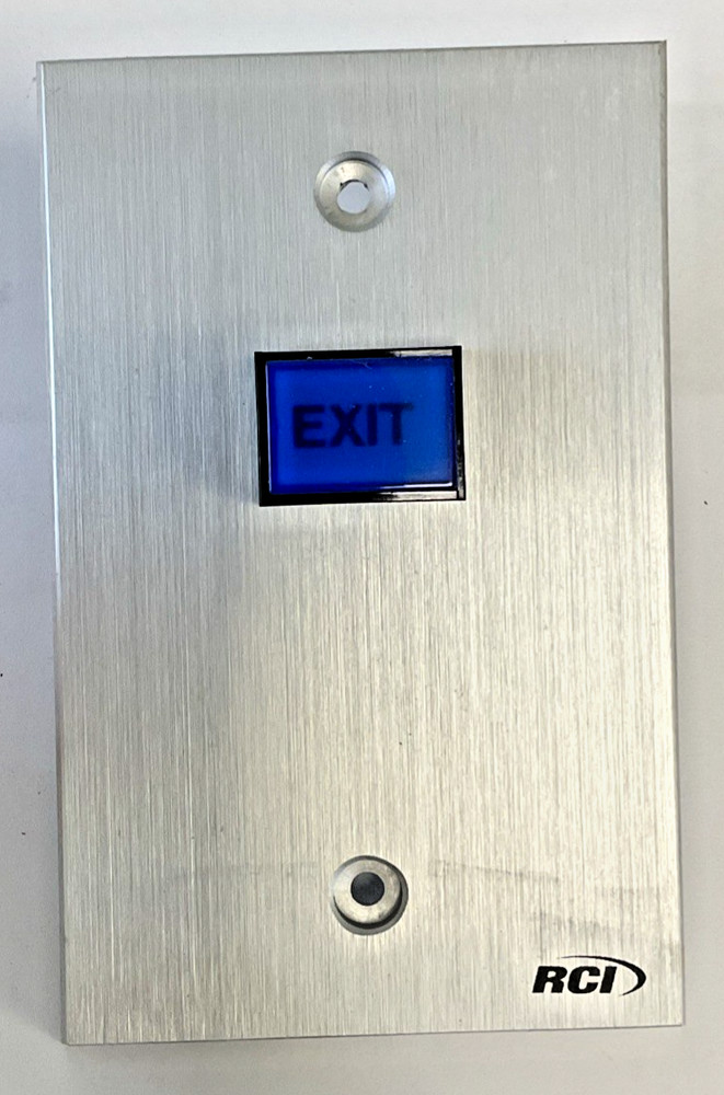 RCI 970BE-TD-12X28 ALUMINUM EXIT PUSH BUTTON BLUE 12V FRAME MOUNT