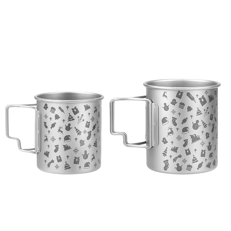 300ml/450ml Pure Titanium Coffee Mug Cup with Lid Foldable Handle Christmas Gift