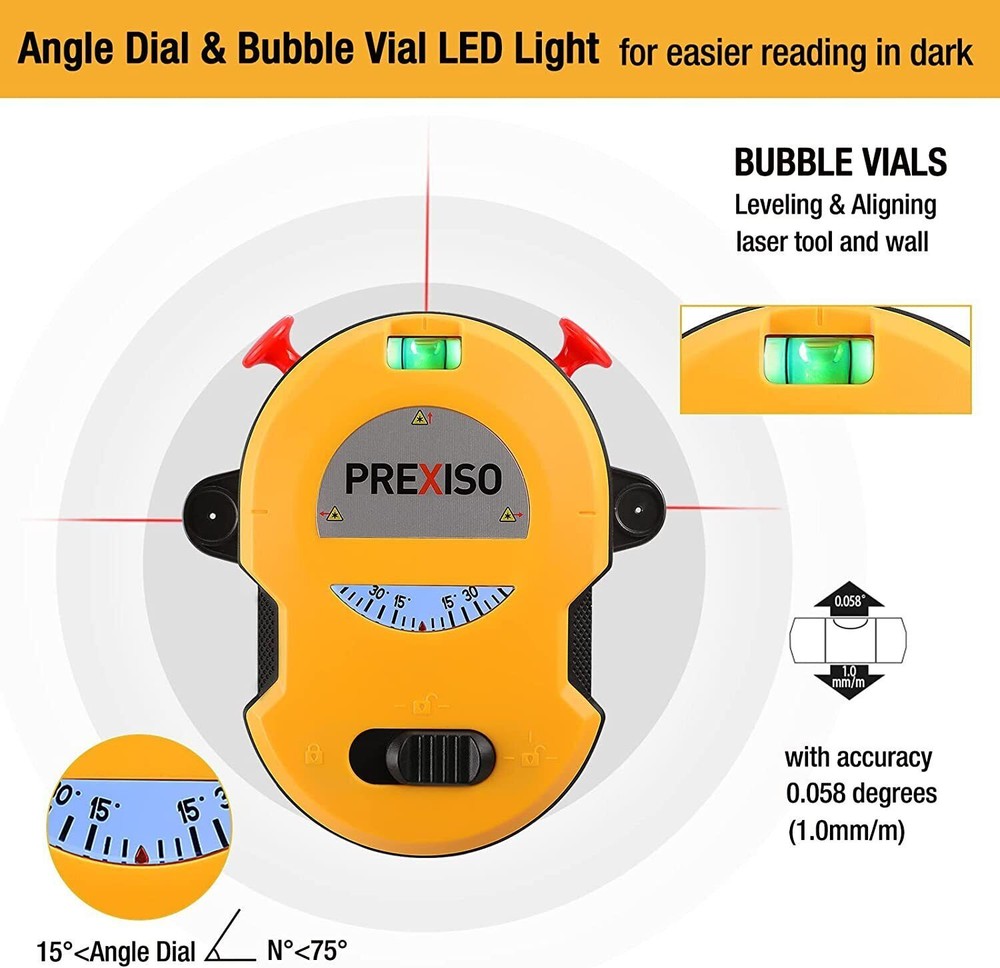 Multi-Function Laser Level LED Lights Vial 30Ft Horizontal & Vertical Line Laser