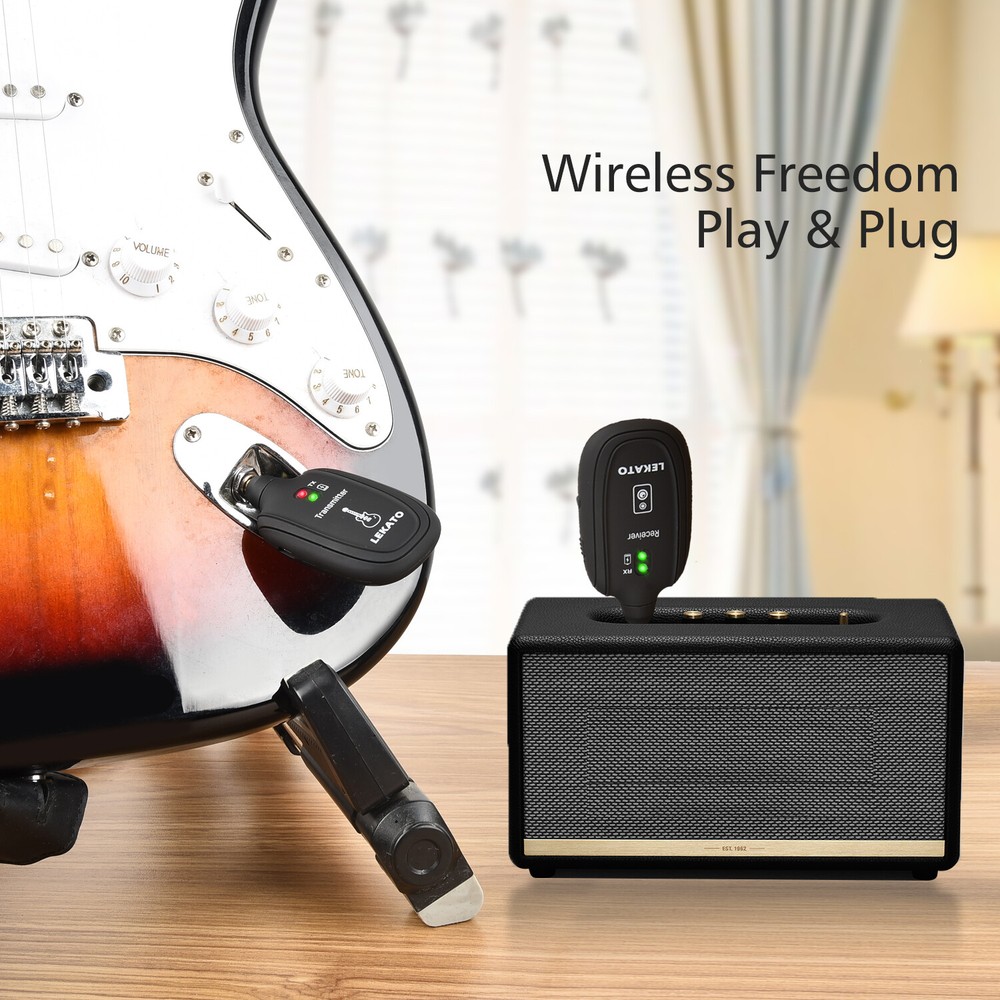 LEKATO Rechargeable Wireless Guitar System UHF Transmitter Receiver 4 Channels