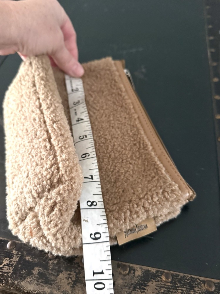 Neiman Marcus tan sherpa cosmetic bag