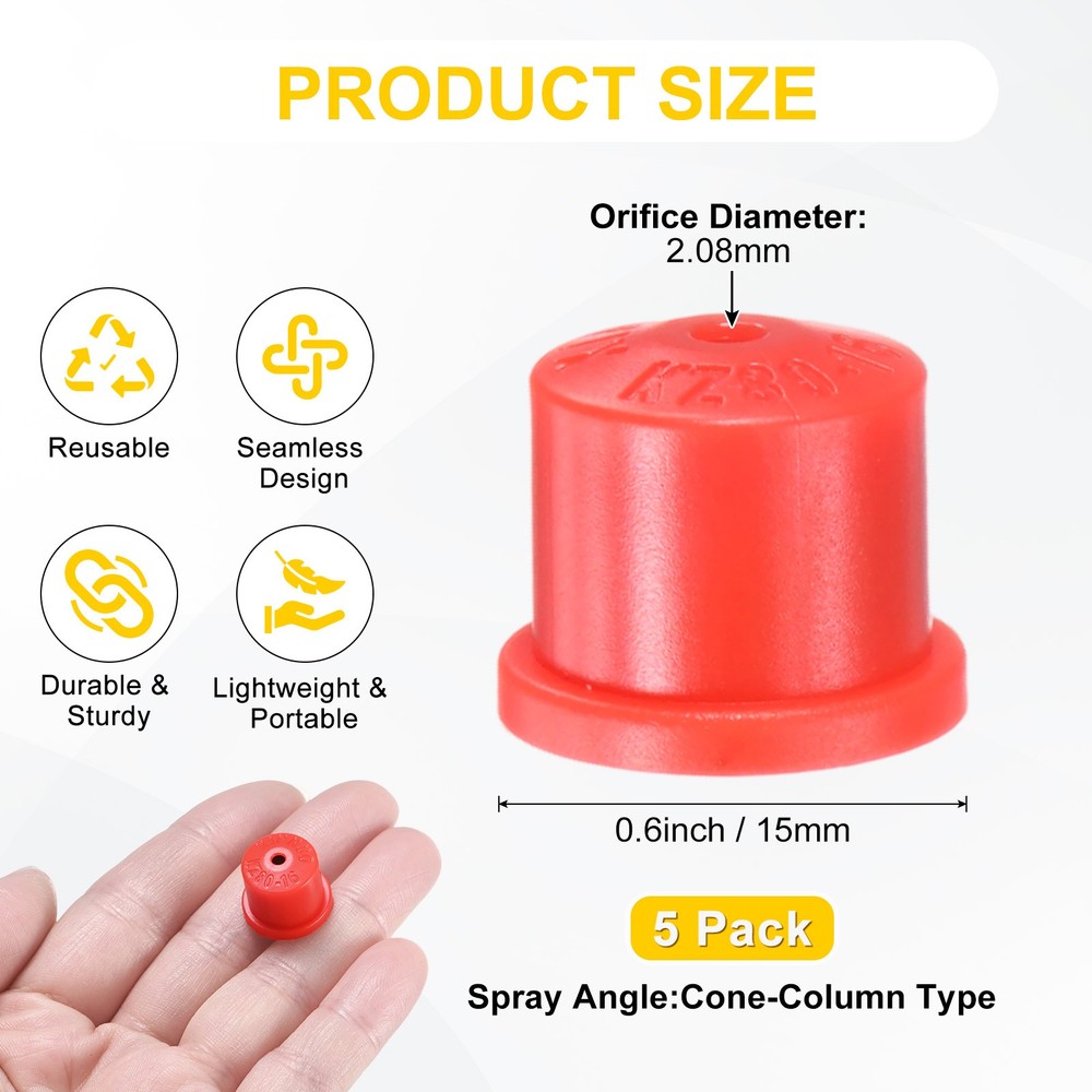 5-Pack Plastic Hollow Cone Sprayer Nozzle Tips [Red, 2.08mm Pore]