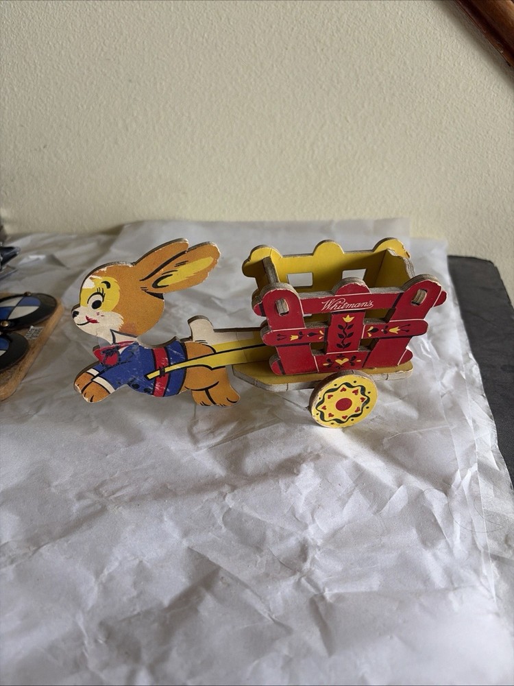 Vintage Whitmans Candy Container Rabbit Pulling A Wagon