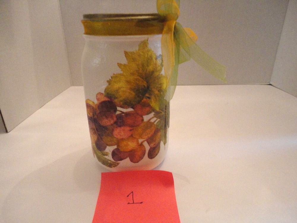 Decoupage Quart Mason Jar, Pears, Grapes ( Handmade)