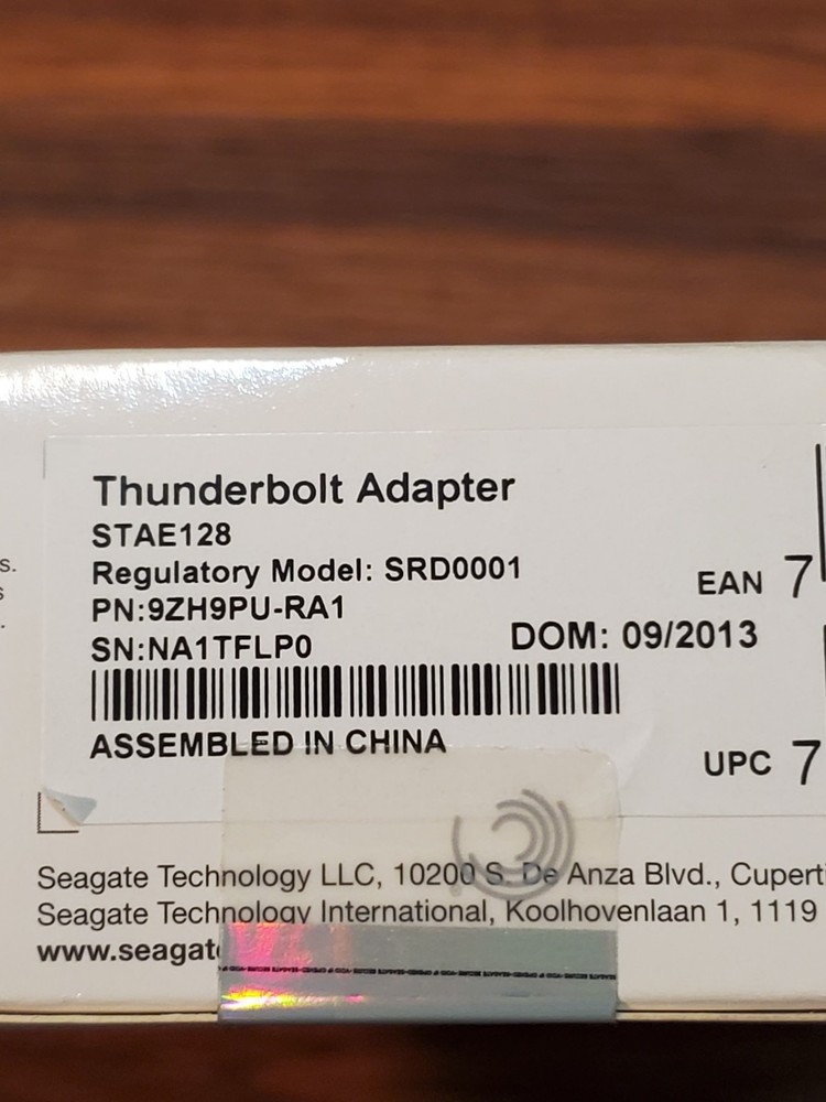 Seagate GoFlex Thunderbolt Adapter SRD0001 For Back Plus Portable Drives