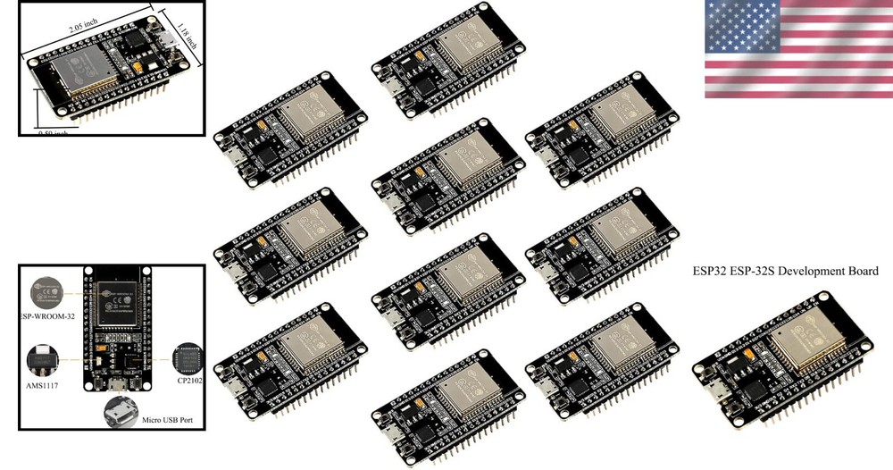10PCS ESP32 Dual-Core Microcontroller Board - 2.4GHz WiFi & Bluetooth Module