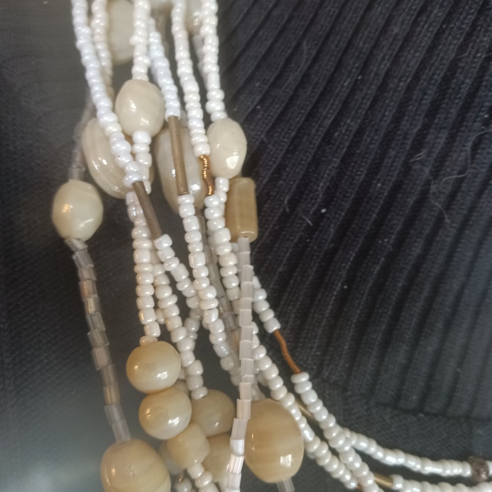Unmarked Multi Strand Off White Multi Sized & Shapes Beads Necklace 16-18"