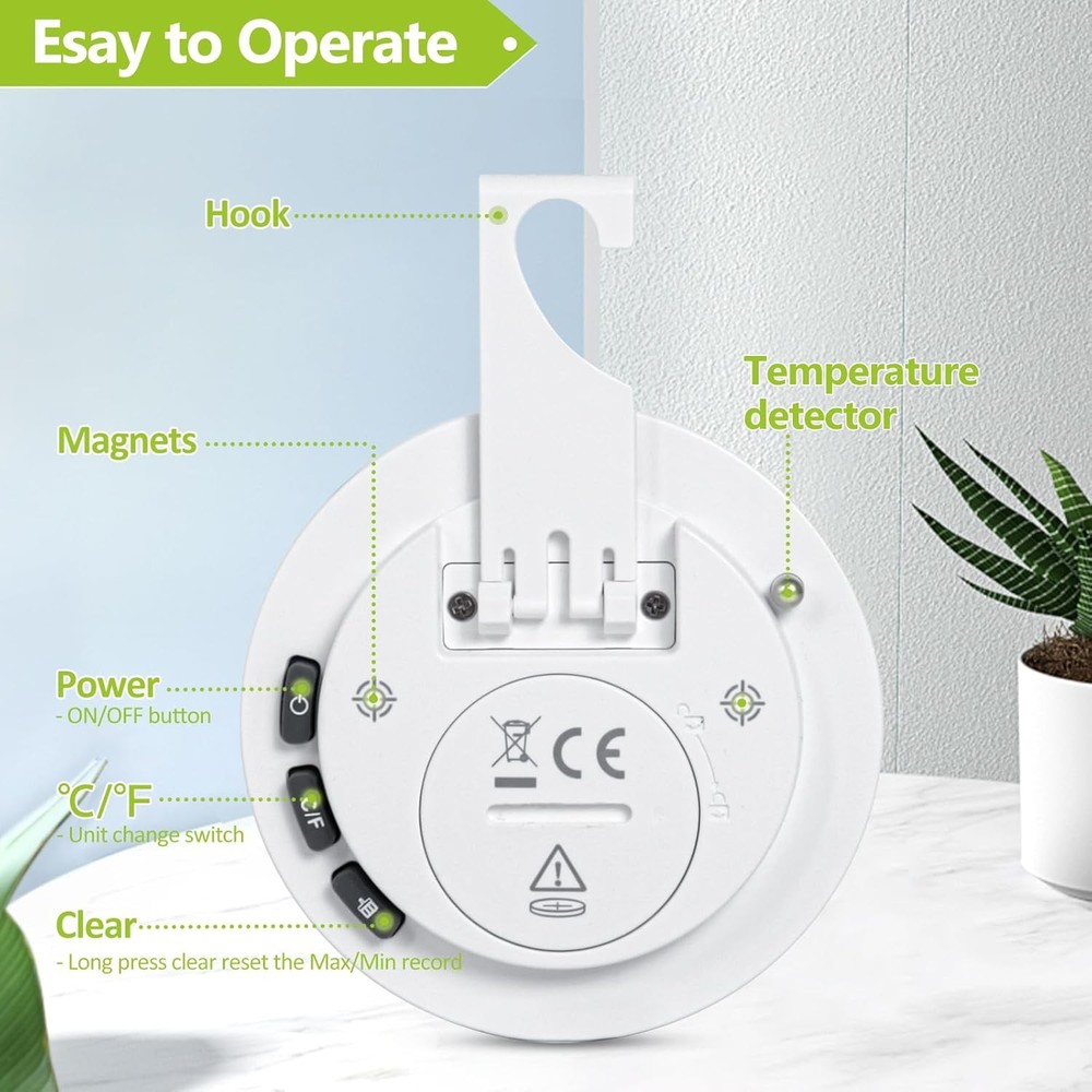 Geevon Small Digital Refrigerator Thermometer 3 Pack, IP65 8724, White