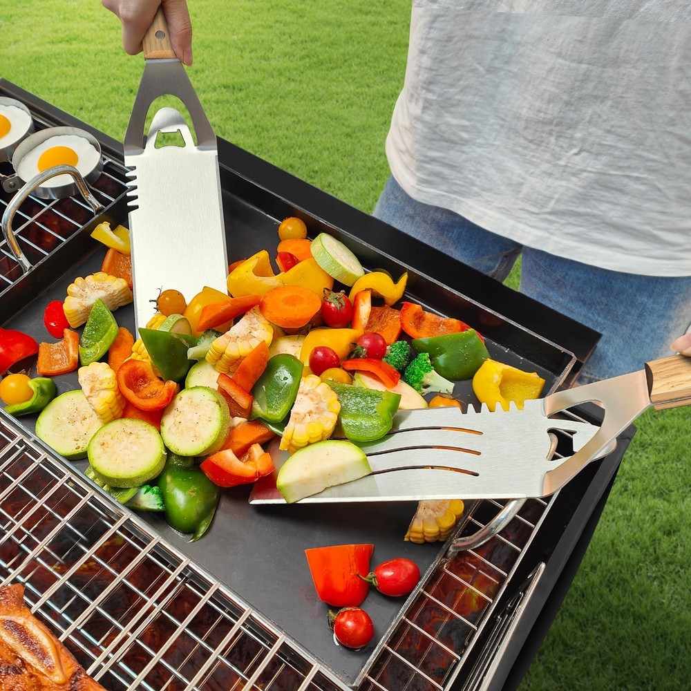 Double Two - Griddle Accessories Kit, Spatula Tools Set, Flat silvery