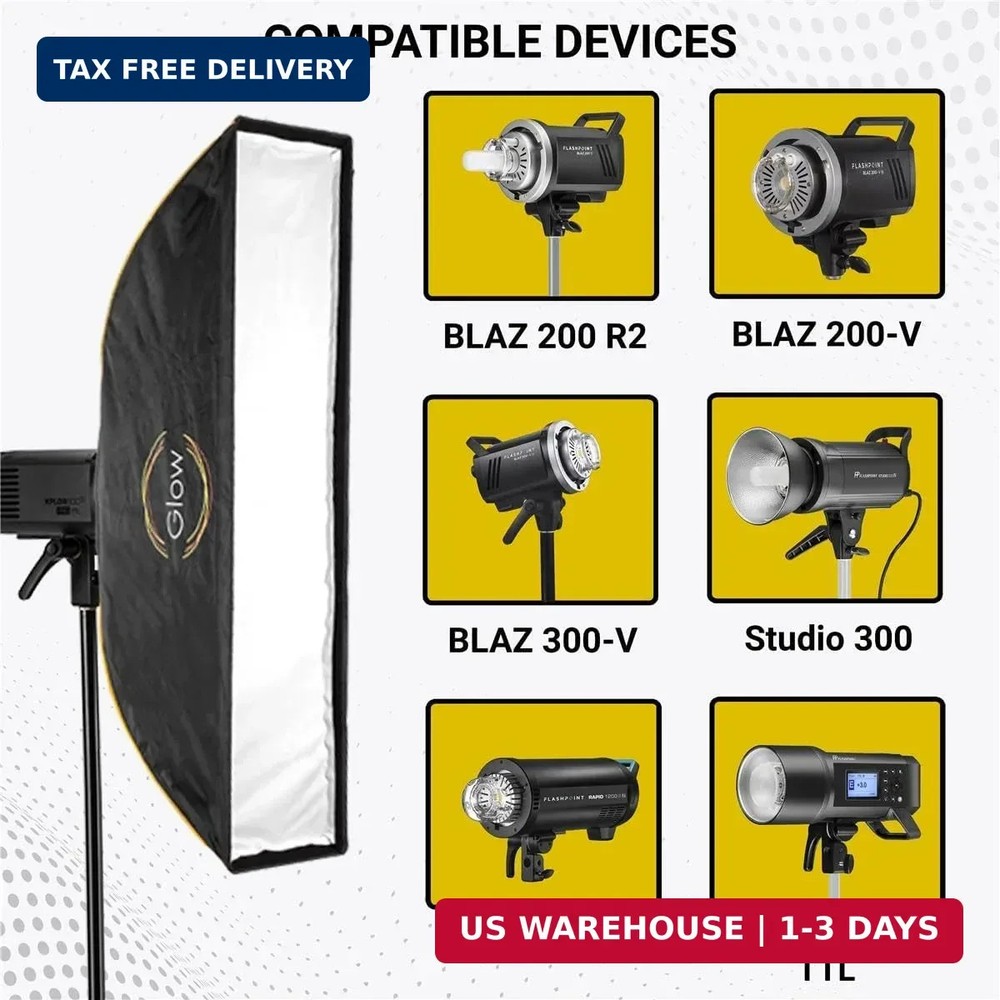 Glow EZ Lock 12x56 Quick Strip Rectangular Bowens Mount Softbox w/External, Inte