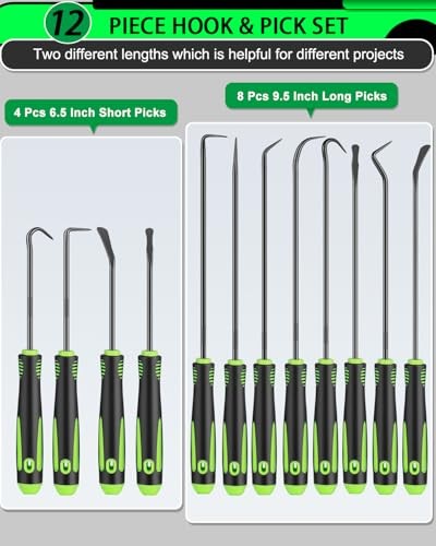 12 PCS Precision Pick and Hook Tools Set, Long and Short Pick Tool Set for Car