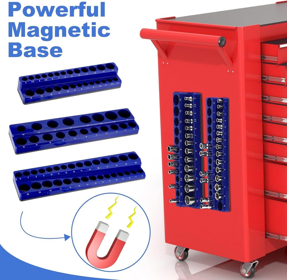 Magnetic Socket Organizer 12pc Metric SAE 3 Drive Sizes