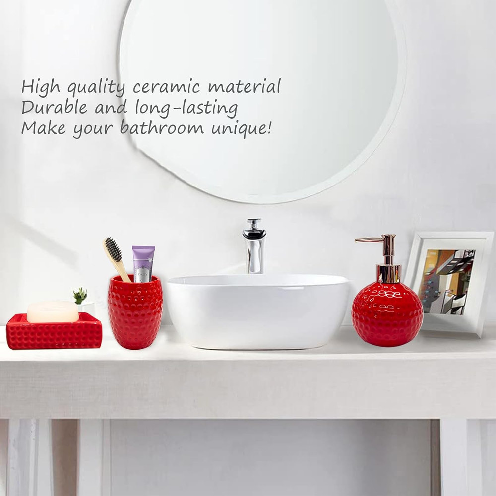 Bathroom Accessories Set,4 Pcs Red Ceramic Bathroom Accessory Set Complete with