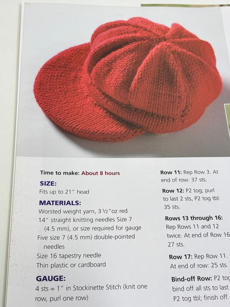 Sporty Cap Hat 8 Hour Project Knitting Pattern Pages From Book
